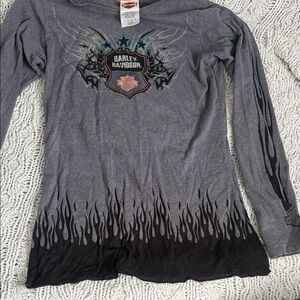 Harley-Davidson Gray and Black Flame Long Sleeve Motorcycle Tee